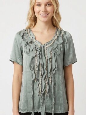 Lala Ribbon Strands‎ Silk Blouse Top Small